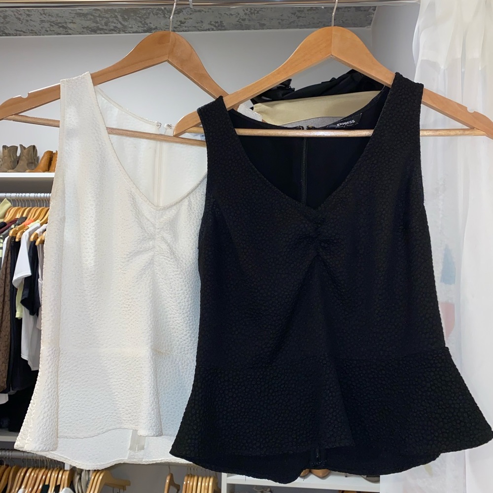 EXPRESS basic V neck light peplum tank top set of 2 size S